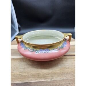 O & E G Royal Austria Gold Trim Porcelain Bowl With Handles Signed & Numbered